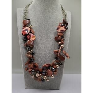 Chunky Tortoise Shell Style Bead Statement Necklace Mixed Materials
